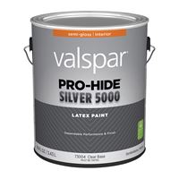 Valspar Pro-Hide 028.0073004.007 Silver 5000 Interior Paint, Water Base, Semi-Gloss Sheen, Clear, 1 gal, Metal Pail, Pack of 4