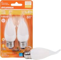 Sylvania 40783 Natural LED Bulb, Decorative, B10 Bent Tip Lamp, 60 W Equivalent, E26 Lamp Base, Dimmable, Frosted 