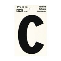 Hy-Ko RV-50/C Reflective Letter, Character: C, 3 in H Character, Black Character, Silver Background, Vinyl, Pack of 10 