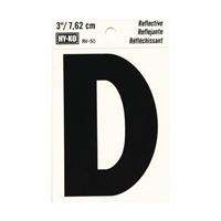 Hy-Ko RV-50/D Reflective Letter, Character: D, 3 in H Character, Black Character, Silver Background, Vinyl, Pack of 10 