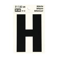 Hy-Ko RV-50/H Reflective Letter, Character: H, 3 in H Character, Black Character, Silver Background, Vinyl, Pack of 10 