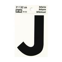 Hy-Ko RV-50/J Reflective Letter, Character: J, 3 in H Character, Black Character, Silver Background, Vinyl, Pack of 10 