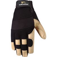 Wells Lamont 3214-L Adjustable Work Gloves, Mens, L, Reinforced Thumb, Spandex Back, Black/Brown/Tan 