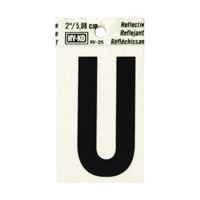 Hy-Ko RV-25/U Reflective Letter, Character: U, 2 in H Character, Black Character, Silver Background, Vinyl, Pack of 10 