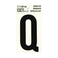 Hy-Ko RV-25/Q Reflective Letter, Character: Q, 2 in H Character, Black Character, Silver Background, Vinyl, Pack of 10 
