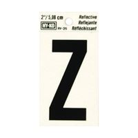 Hy-Ko RV-25/Z Reflective Letter, Character: Z, 2 in H Character, Black Character, Silver Background, Vinyl, Pack of 10 