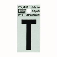 Hy-Ko RV-15/T Reflective Letter, Character: T, 1 in H Character, Black Character, Silver Background, Vinyl, Pack of 10 