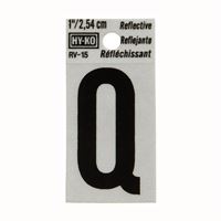Hy-Ko RV-15/Q Reflective Letter, Character: Q, 1 in H Character, Black Character, Silver Background, Vinyl, Pack of 10 