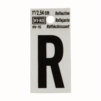 Hy-Ko RV-15/R Reflective Letter, Character: R, 1 in H Character, Black Character, Silver Background, Vinyl, Pack of 10 