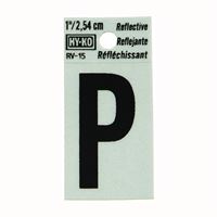 Hy-Ko RV-15/P Reflective Letter, Character: P, 1 in H Character, Black Character, Silver Background, Vinyl, Pack of 10 