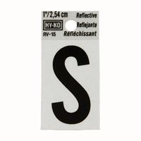 Hy-Ko RV-15/S Reflective Letter, Character: S, 1 in H Character, Black Character, Silver Background, Vinyl, Pack of 10 