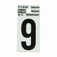 Hy-Ko RV-15/9 Reflective Sign, Character: 9, 1 in H Character, Black Character, Silver Background, Vinyl, Pack of 10 