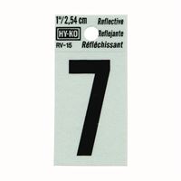 Hy-Ko RV-15/7 Reflective Sign, Character: 7, 1 in H Character, Black Character, Silver Background, Vinyl, Pack of 10 