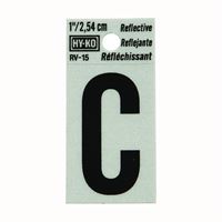 Hy-Ko RV-15/C Reflective Letter, Character: C, 1 in H Character, Black Character, Silver Background, Vinyl, Pack of 10 