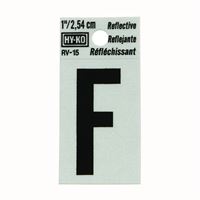 Hy-Ko RV-15/F Reflective Letter, Character: F, 1 in H Character, Black Character, Silver Background, Vinyl, Pack of 10 