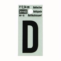 Hy-Ko RV-15/D Reflective Letter, Character: D, 1 in H Character, Black Character, Silver Background, Vinyl, Pack of 10 