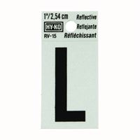 Hy-Ko RV-15/L Reflective Letter, Character: L, 1 in H Character, Black Character, Silver Background, Vinyl, Pack of 10 