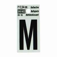 Hy-Ko RV-15/M Reflective Letter, Character: M, 1 in H Character, Black Character, Silver Background, Vinyl, Pack of 10 
