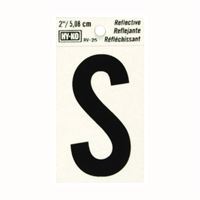 Hy-Ko RV-25/S Reflective Letter, Character: S, 2 in H Character, Black Character, Silver Background, Vinyl, Pack of 10 