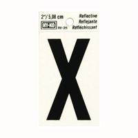 Hy-Ko RV-25/X Reflective Letter, Character: X, 2 in H Character, Black Character, Silver Background, Vinyl, Pack of 10 