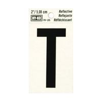 Hy-Ko RV-25/T Reflective Letter, Character: T, 2 in H Character, Black Character, Silver Background, Vinyl, Pack of 10 