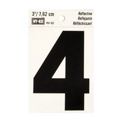 Hy-Ko RV-50/4 Reflective Sign, Character: 4, 3 in H Character, Black Character, Silver Background, Vinyl, Pack of 10 