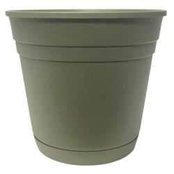 Southern Patio RN0812OG Planter with Saucer, 8 in Dia, Round, Poly Resin, Olive Green, Matte, Pack of 12 