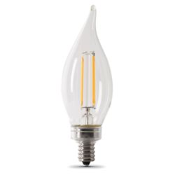 Feit Electric BPCFC60/927CA/FIL/2 LED Bulb, Decorative, Flame Tip Lamp, 60 W Equivalent, E12 Lamp Base, Dimmable, Clear, 2/PK 