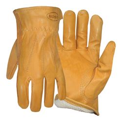 Boss 6133L Gloves, L, Keystone Thumb, Open, Shirred Elastic Back Cuff, Cowhide Leather, Gold 