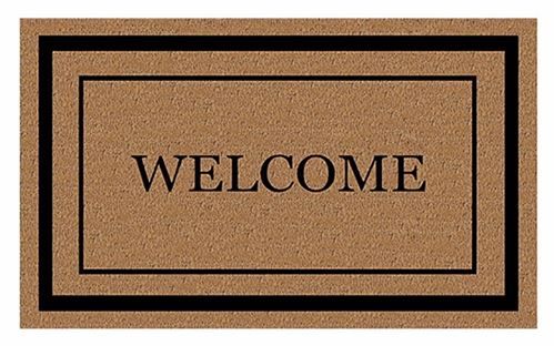 Fanmats 58773 Door Mat with Border, 30 in L, 18 in W, Black Flocked Pattern, Coir Surface