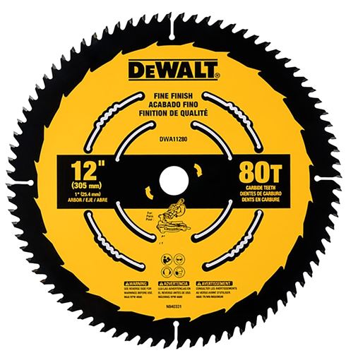DeWALT DWA11280 Circular Saw Blade, 12 in Dia, 1 in Arbor, 80-Teeth, Carbide Cutting Edge