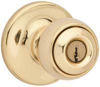 Kwikset 450P 3POLO Storeroom Keyed Entry Knob, Polished Brass, 3 Grade, Reversible Hand