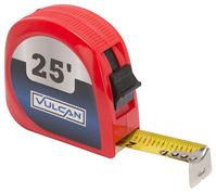 Vulcan 62-7.5X25-R Rule Tape, 25 ft L Blade, 1 in W Blade, Steel Blade, ABS Plastic Case, Red Case 24 Pack 