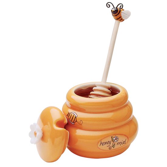  Joie 3 in. L Yellow Ceramic Mini Honey Pot & Dipper - VACE6331698