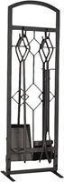Simple Spaces CPO61147NN3L Fireplace Tool Set, Tools with Stand, Steel, Natural, Powder Coated, 5-Piece 