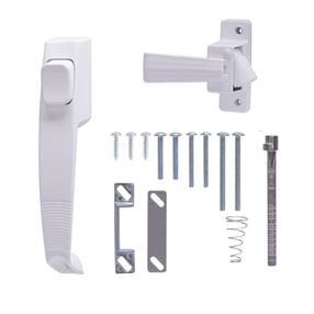 ProSource 47015-UW-PS Pushbutton Latch, Zinc, White, 5/8 to 1-1/2 in Thick Door, 5/8 in Backset, 5-7/8 in Lever/Knob
