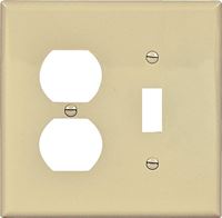 Eaton PJ18V Wallplate, 4.93 in L, 4.89 in W, 2-Gang, Polycarbonate, Ivory, High-Gloss 