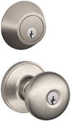 Schlage JC60VSTR619 Deadbolt and Entry Lockset, Mechanical Lock, Knob Handle, Round Design, Satin Nickel, Yes, Metal 