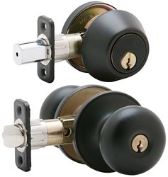Schlage JC60VSTR716 Deadbolt and Entry Lockset, Mechanical Lock, Knob Handle, Round Design, Aged Bronze, Yes, Metal 
