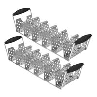 BLACKSTONE 5438 Taco Tray Holder Rack with Handle, Stainless Steel, Rubber Handle, Heat-Resistant Handle, 3 in L Handle 