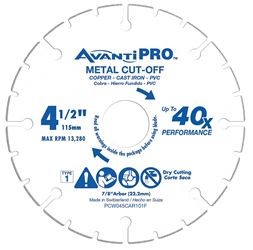 Avanti Pro PCW045CAR101F Cut-Off Wheel, 4-1/2 in Dia, 7/8 in Arbor, Carbide Abrasive 