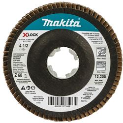 Makita X-LOCK T-03903 Grinding and Polishing Flap Disc, 4-1/2 in Dia, 7/8 in Arbor, 60 Grit, Coarse 