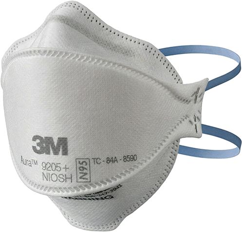 3M Aura Series 9205P-3-DC 3-Panel Particulate Respirator, One-Size Mask, N95 Filter Class, 95 % Filter Efficiency, White