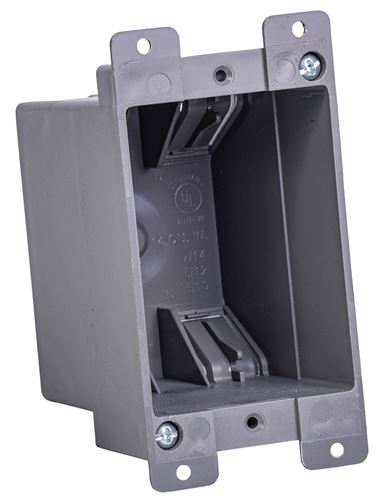 GB BOX-RS14 Switch/Outlet Box, Standard Outlet, 1-Gang, 4-Knockout, PVC, Gray, In-Wall Mounting
