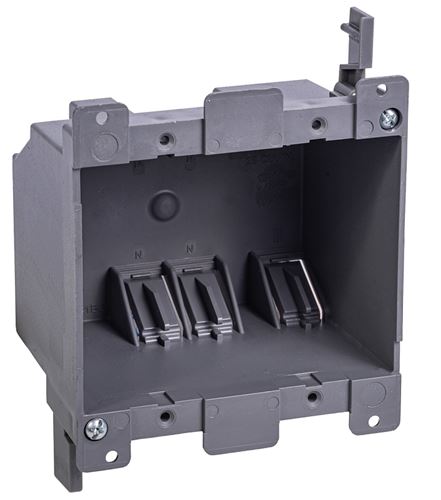 GB BOX-RD25 Switch/Outlet Box, Standard Outlet, 2-Gang, 6-Knockout, PVC, Gray, In-Wall Mounting