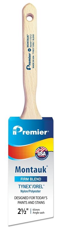 Premier Montauk 17212 Paint Brush, 2-1/2 in W, 2-15/16 in L Bristle, Nylon/Polyester Bristle