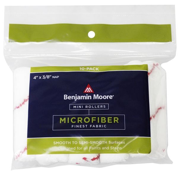 Benjamin Moore U66201-018 Mini Roller Cover, 3/8 in Thick Nap, 4 in L, Microfiber Cover, Red/White