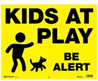 HY-KO MKP-1 Yard Sign, KIDS AT PLAY BE ALERT, Black Legend, Yellow Background, Corrugated Plastic