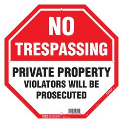 HY-KO OCT-110 Property Sign, Octagon, NO TRESPASSING PRIVATE PROPERTY VIOLATERS WILL BE PROSECUTED, Black/White Legend  5 Pack
