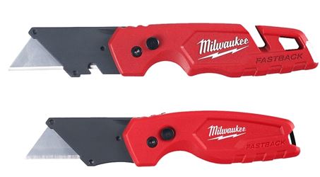 Milwaukee FASTBACK Series 48-22-1503 Folding Utility Knife Set, 2-Piece, Carbon Steel/Composite, Red